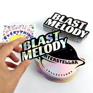 Custom Rainbow Film Vinyl Logo Laser Die Cut Sticker Fancy Design Attractive Printing Adhesive Waterproof Holographic Sticker