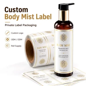 Custom Roll Gold Foil Mandala Pattern Labels Custom Logo Waterproof Stickers for Amber Glass Body Mist Bottles