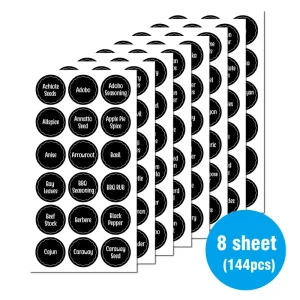 Custom Round Food Spice Storage Self Adhesive Labels Stickers Waterproof Black Pvc Label Sticker for Home Use