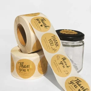 Custom Round Roll Stickers Adhesive Waterproof Vinyl Kraft Paper Thank You Private Logo Brand Business Packaging Label Print