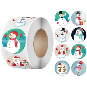 Custom Round Stickers Roll Multi Designs Festive Self Adhesive Labels for Holiday Gifts Baking Decor