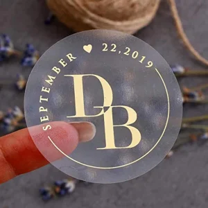 Custom Self adhesive Waterproof Clear Logo Printed Gold Foil Stamping Label Sticker Roll For Envelope Gift Package Sealed