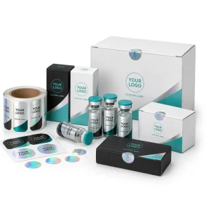 Custom Small Bottle Packaging Set With Vial Labels Boxes And Holographic Security Stickers