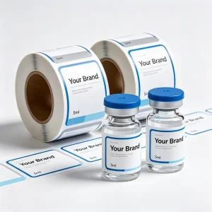 Custom Spot UV Waterproof Barcode 5ml 10ml Vial Peptide Labels Roll Glossy Vinyl Paper Stickers Packaging Label Glass Bottle