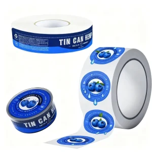 Custom Tin Label Printing Wrap Around Tamper Evident Vinyl Cover Top And Side Lid Seal Stickers For Snus Can Jar Packaging