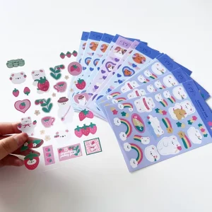 Custom Transparent Clear Backing Eco friendly Removable Stickers for Diary Cups Cartoon Waterproof PET Clear Sticker Sheets