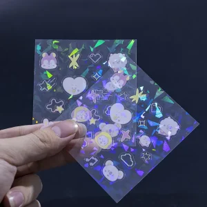 Custom Transparent Decorative Hologram Cartoon Sticker Sheet clear Waterproof Sticker Holographic Personalized Cute Die Cut