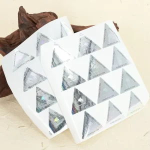 Custom Triangle Shape Adhesive Labels Bag with Laser logo Printable Sticker for Packaging Branding and Retail Product Labeling