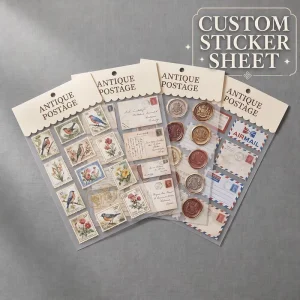 Custom Vintage Stamp PET Sticker Sheet 3D Wax Seal Bird Floral Postcard Airmail Envelope Antique Journaling Stickers