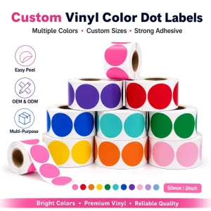 Custom Vinyl Color Dot Labels Roll Waterproof Round Adhesive Stickers for Inventory Pricing Office & Packaging
