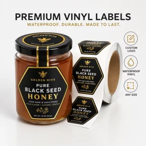 Custom Vinyl Food Labels Waterproof Oil Proof for Honey Jars Jam Sauce Bottles Bakery Food Packaging Logo Roll Any Size Shape