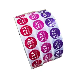 Custom Vinyl Roll Labels Stickers Glossy Lamination Self Adhesive Round Grocery Promotional Price Labels