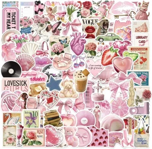 Custom Vinyl Waterproof Stickers Adhesive Stickers for Party Favors Gifts Decor Decals Coquette Pink Aesthetic Stickers