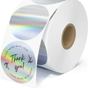 Custom Waterproof Luxury Bright Silver Round Label Sticker Holographic Label Thank You Roll Stickers with Logo Design
