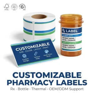 Custom Waterproof Thermal Pharmacy Label Roll Self Adhesive Prescription Labels Stickers For Medicine Bottle Packaging
