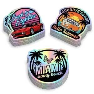 Custom Waterproof Vinyl Rainbow Shiny Laser Decals for Laptop Water Bottle Die Cut Holographic Stickers
