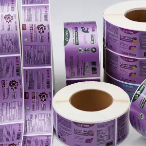 Custom printed purple Matte BOPP Labels Tear resistant Flexographic Printing Self adhesive Labels for Health Product Bottles