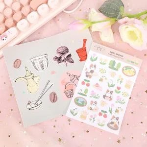 Customizable Printed Cute Korean Cartoon Deco Stickers UV Resistant PVC Adhesive Vinyl Goo Card Die Cut Paper Journal Gift
