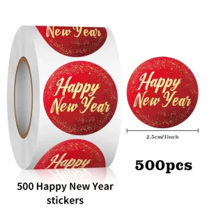 Customize Color Happy New Year Stickers Kraft Paper Roll Sticker Multi Layer Vinyl Stickers