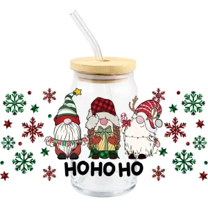 Customized 16oz Christmas UV DTF Cup Wraps PVC Sticker Labels with Digital Printing UV Transfers Cartoon Style