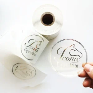 Customized Adhesive Vinyl Transparent Stickers Sheet for Glass Gold Foil Logo Clear Label Waterproof Plastic Stickers Printing