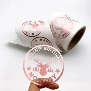 Customized High Quality Self Adhesive Paper Transparent clear Rose Gold Shiny Vinyl Waterproof Product logo Brand Label Sticker