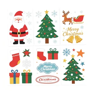 Customized Kiss Cut Glossy Stickers Christmas Theme Custom Logo Stickers Waterproof Paper Stickers Sheets