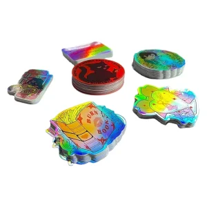 Customized Logo UV Printed Holographic Die Cut Waterproof Adhesive PVC Vinyl Laser Film Stickers Photo Frame Candle Craft Use