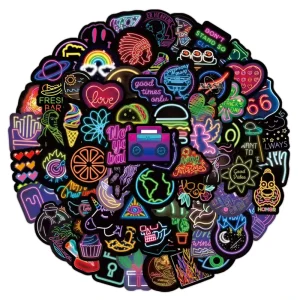 Customized Personalized Graffiti Stickers Printed Reflective Stickers Decorative Waterproof Stickers Neon Light Creativity