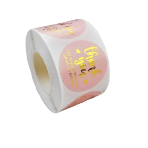 Customized Printed 500 Round Roll Labels Gold Foil Pink Decor Labels Sticker Roll for Gift Seal Packaging Label