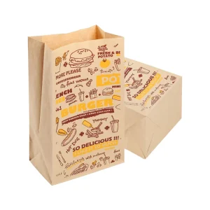 Customized Printed Your Own Logo Biodegradable Eco Friendly Food Grade Burger Packaging Bag Kraft Brown Paper Bag
