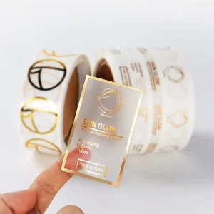 Customized Printing Waterproof Self Adhesive Label Sticker Hot Stamping Clear Gold Foil Stickers Transparent Logo Sticker