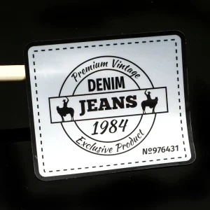 Customized Retro Styled Adhesive Paper Labels Denim Themed Printed Sticker for Jeans Product Branding & Identification