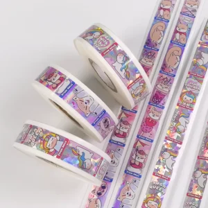 Customized Small sized Holographic Eco Friendly Waterproof Adhesive Label Sticker Roll Serial Number Oblong Shape Custom Die Cut