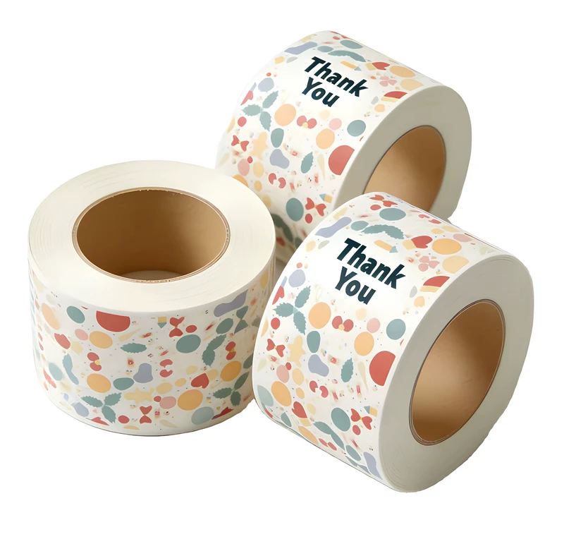 Customized Thank You Stickers Adhesive Vinyl Sealing Stickers in Roll Waterproof Decorative Square Stickers Label