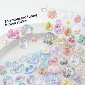 Cute 3D Embossed UV Printed Nail Stickers DIY Decorative Phone Case Journal Stickers for Girls for Promotional Gifts
