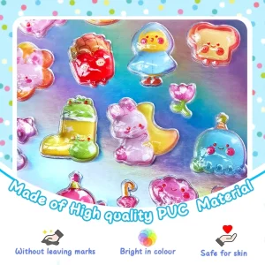 Cute 4Pcs Set OEM PVC Epoxy Jelly Puffy 3D Resin Drop Stickers for Girls Kids DIY Scrapbook