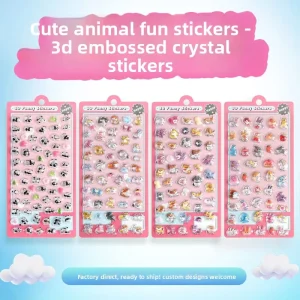 Cute Animal 3D Stereo Floating Cartoon Stickers Japanese Style Gold Foil Crystal Decals Children Decorative Blistered
