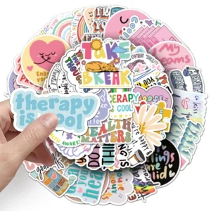 Cute Cartoon Durable Vinyl Stickers Irregular Figure Motivational Sayings Children’s Book Notebook Decoration Promotions Model