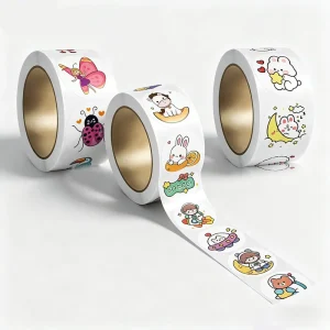 Cute Cartoon Round Stickers Roll Waterproof Vinyl Adhesive Labels for Kids Gift Packaging Decoration
