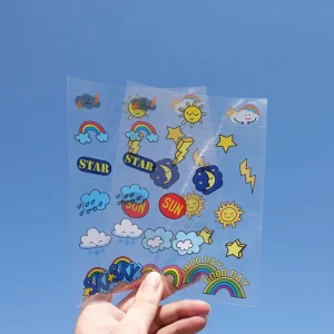 Cute Cartoon Weather Transparent Vinyl Sticker Sheet Waterproof Decorative Clear Stickers for Kids DIY Craft