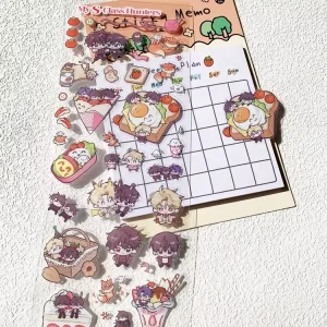 Cute Characters Customized Logo Adhesive Cartoon Clear Kiss Cut Sticker Sheets Glossy Finish Layer Kiss Cut Sticker Sheets