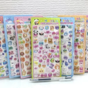 Cute Clear Crystal 3D Animal Cartoon Sticker Sheet Sea Rabbit Dog Decor for Kids Boys Girls Promotional Gifts
