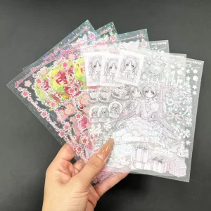 Cute Clear Stickers Sheet Custom Waterproof Vinyl Transparent Stickers Adhesive Kiss Cut Cartoon Sticker Sheets