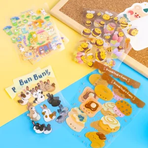 Cute Double Layer Transparent Stickers Custom Waterproof Vinyl Stickers Sticky Kiss Cut Cartoon Stickers