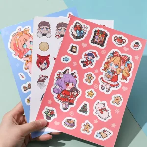 Cute Kawaii Chibi Anime Character Eco-Friendly Waterproof Adhesive Sticker Sheets Christmas Cartoon Girl Boy Home Decoration