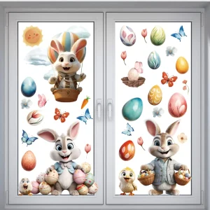 Easter Static Window Stickers Featuring Cute Bunnies and Easter Eggs Custom Holiday Wall Stickers
