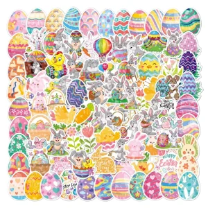 Easter Sticker 50pcs Cartoon Holographic Laser Suitcase Product Colorful Cute Waterproof Decorative Die Cut Sticker