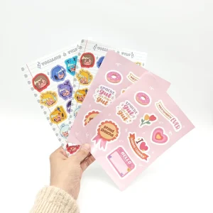 Eco Friendly Cartoon PVC Vinyl Sticker Sheet with Waterproof and Kiss Cut Technology Custom Shapes for Promotional Use