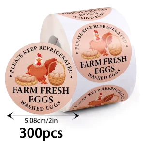 Eco Friendly Durable Paper Round Adhesive Stickers for Fresh Egg Packaging (3.81cm/5.08cm)